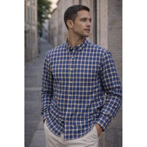 Jacob Kareli %100 Pamuklu Relaxed Fit Casual Giyim Ekose Erkek Gömlek - Mavi