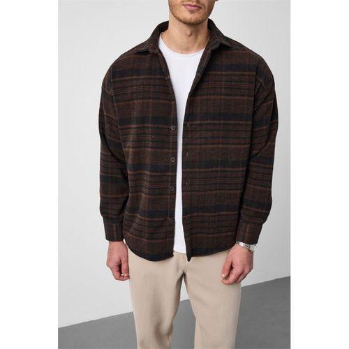 Brandon Relaxed Fit Pamuklu Geniş Çizgili Oduncu Erkek Gömlek - Kahve