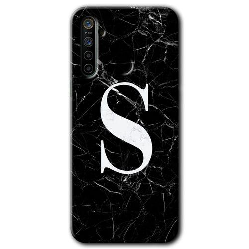 MRCİLETİSİM Huawei P40 Lite E Kılıf Baskılı Kapak - Siyah Mermer Desenli S Harfi + 5D Tam Kaplayan Cam