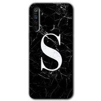 MRCİLETİSİM Huawei P40 Lite E Kılıf Baskılı Kapak - Siyah Mermer Desenli S Harfi + 5D Tam Kaplayan Cam