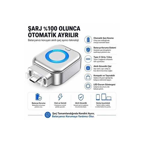 Akım Korumalı Type-c Akıllı Şarj Ayırıcı Otomatik Şarj Kesici Batarya Koruma Adaptörü Hızlı Şarj Destekli