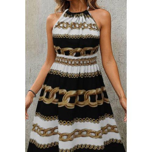 Kadın Kolsuz Boyundan Bağlamalı Beli Lastikli Dijital Baskı Süprem Uzun Elbise