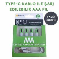 Usb Type-c Şarjlı 4 Adet Aaa 1.5v Lityum Kalem Pil 750mah Uzun Ömürlü