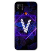 Xiaomi Redmi 9c HD Baskılı Kılıf + 9D Tam Ekran Koruyucu - Dark Neon Yaprak V Harfi