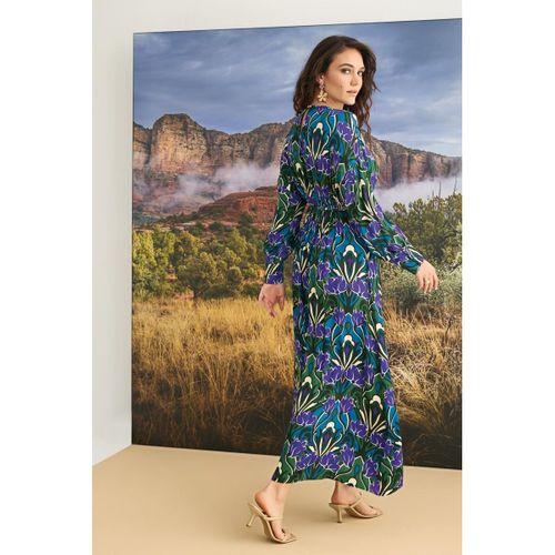 %100 Viskon Çiçek Desenli Saten Elbise