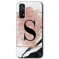 Realme 7 Kılıf Baskılı Kapak - Pembe Mermer Desenli S Harfi + 5D Tam Kaplayan Cam