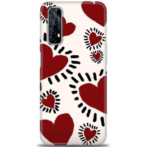 Realme 7 Kılıf HD Baskılı Kılıf - Çizgili Kalp + Tam Ekran Koruyucu