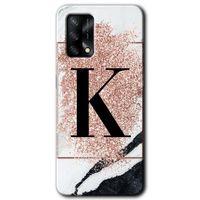 Oppo A74 Kılıf HD Desen Baskılı Arka Kapak - Pembe Mermer Desenli K Harfi