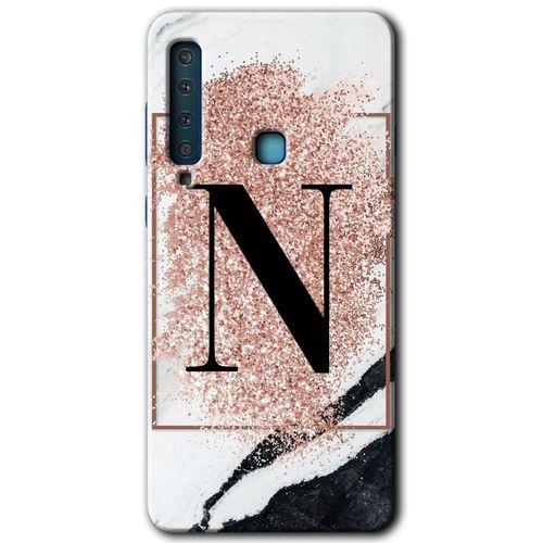Galaxy A9 2018 Kılıf HD Desen Baskılı Arka Kapak - Pembe Mermer Desenli N Harfi + Kırılmaz Cam