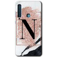 Galaxy A9 2018 Kılıf HD Desen Baskılı Arka Kapak - Pembe Mermer Desenli N Harfi + Kırılmaz Cam