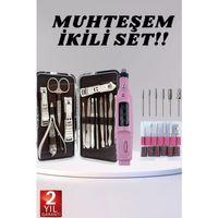 Elektrikli Manikür Pedikür Seti İkili Set 12 Parça Tırnak Bakımı Törpü Protez Çıkarma