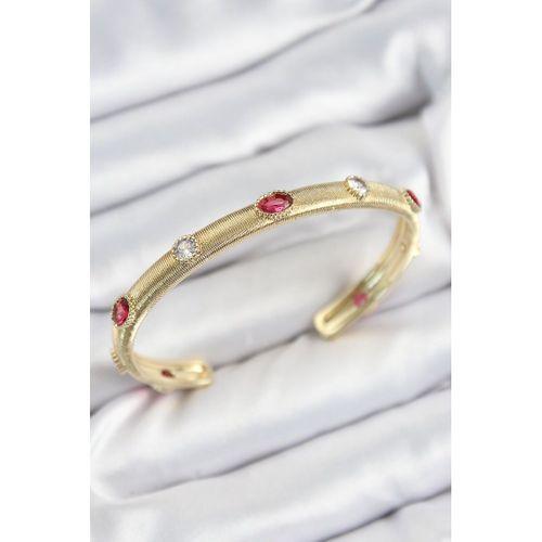 Pirinç Renkli Zirkon Taşlı Vintage Model Gold Renk Kadın Kelepçe - TJ-BB7578