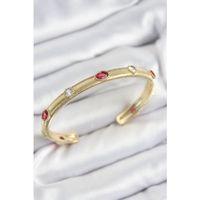 Pirinç Renkli Zirkon Taşlı Vintage Model Gold Renk Kadın Kelepçe - TJ-BB7578
