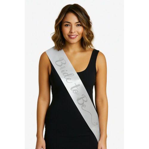 Beyaz Saten Üzerine İtalik Gümüş Bride To Be Kuşağı