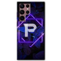 Galaxy S22 Ultra Kılıf HD Desen Baskılı Arka Kapak - Dark Neon Yaprak P Harfi