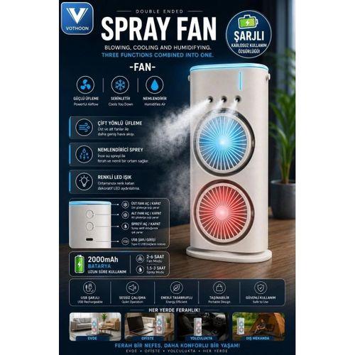 Vothoon Çift Başlıklı Sprey Fan Nemlendirici Ve Renkli Led Işıklı Beyaz