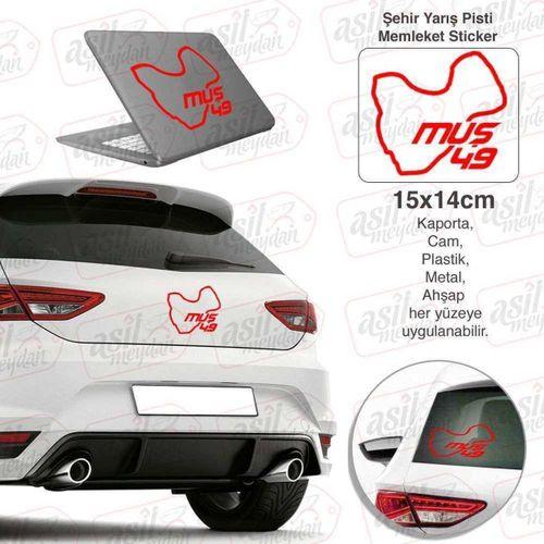 Muş İli 49 Plaka Kodu Harita Memleket Kırmızı Yarış Pisti Sticker - Oto Araba Etiket, Aksesuar