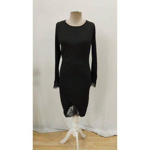 Kadın Uzun Kollu Bisiklet Yaka önden Dantel Ve Yırtmaç Detaylı Dalgıç Elbise