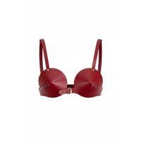 Bordo Göğüs Harness Konik Kaplı Deri Büstiyer - Brf250