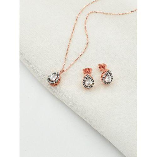Gümüş Elmas Montür Set Baget Kadın Gümüş Kolye Küpe Set