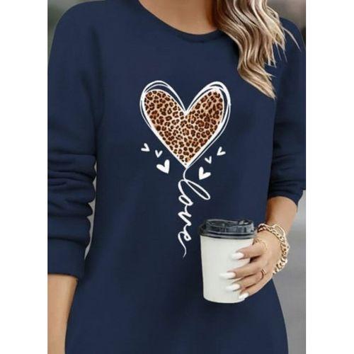 Kadın Uzun Kollu Bisiklet Yaka Kalp Desenli Kısa Viskon Elbise