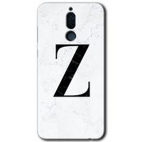 Huawei Mate 10 Lite Kılıf Baskılı Kapak - Beyaz Mermer Desenli Z Harfi + 5D Tam Kaplayan Cam