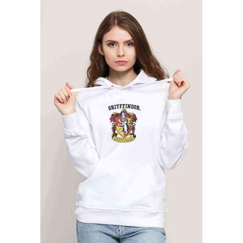 GRIYFFINDOR Baskılı Beyaz Kadın Kapşonlu Sweatshirt