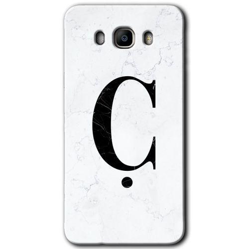 Samsung Galaxy J7 2016 HD Baskılı Kılıf + 9D Tam Ekran Koruyucu - Beyaz Mermer Desenli Ç Harf