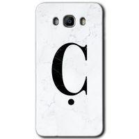 Samsung Galaxy J7 2016 HD Baskılı Kılıf + 9D Tam Ekran Koruyucu - Beyaz Mermer Desenli Ç Harf