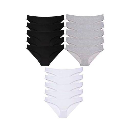 15 Adet Süper Eko Set Likralı Kadın Slip Külot Siyah Gri Beyaz