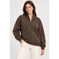 Üç İplik İçi Şardonlu Dik Yaka Yarım Fermuarlı Kışlık Sweatshirt - Kahverengi