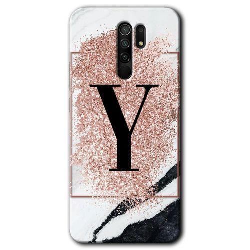 BeRa Aksesuar Xiaomi Redmi 9 Kılıf Baskılı Kapak - Pembe Mermer Desenli Y Harfi +Tam Kaplayan Mat Seramik