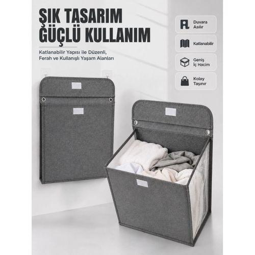 Duvara Asılabilir Katlanabilir Kirli Çamaşır Sepeti Geniş Hacimli Düzenleyici