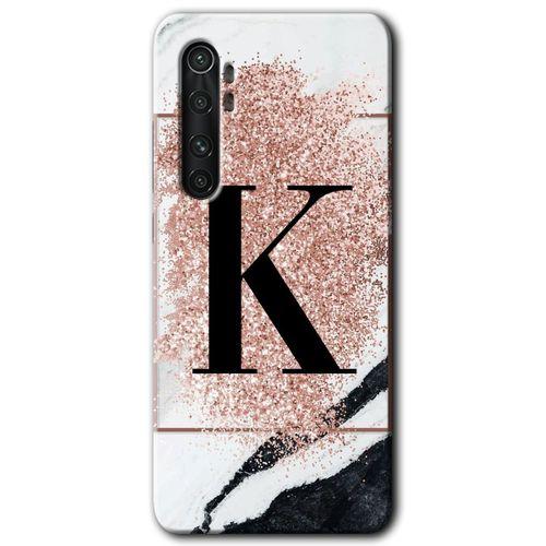 Potkal Hediye Fabrikası Xiaomi Mi Note 10 Lite Kılıf HD Desen Baskılı Arka Kapak - Pembe Mermer Desenli K Harfi