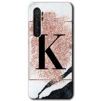 Potkal Hediye Fabrikası Xiaomi Mi Note 10 Lite Kılıf HD Desen Baskılı Arka Kapak - Pembe Mermer Desenli K Harfi