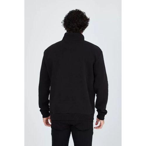 Erkek Yarım Fermuarlı Baskılı Sweat - Siyah