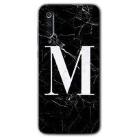 MRCİLETİSİM Xiaomi Mi 9 SE Kılıf HD Desen Baskılı Arka Kapak+Temperli Cam - Siyah Mermer Desenli M Harfi
