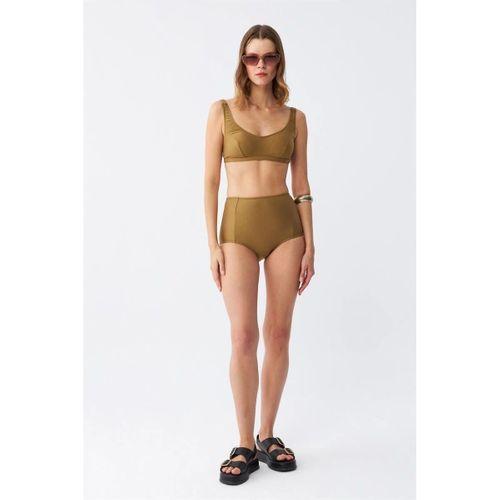 Kadın Basic Hardal Pedli Yüksek Bel Bikini Takımı