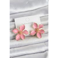 Pembe Mineli Çiçek Model Pirinç Kadın Küpe