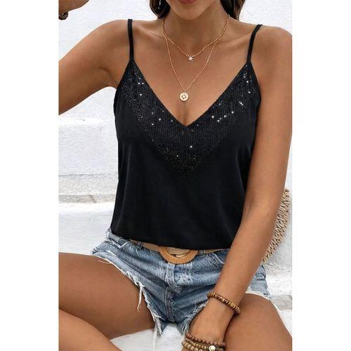 Kadın Ip Askılı V Yakalı Pulpayet Detaylı Sandy Bluz