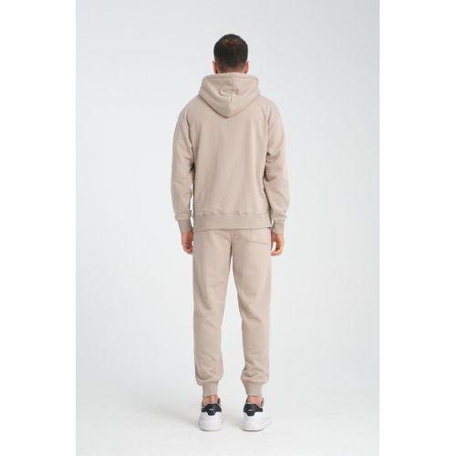 İçi Peluş Üç İplik Kumaş Oversize Fermuarlı Kapüşonlu Sweatshirt - Kum Beji