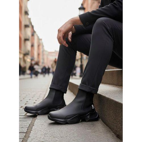 BA0444 Bağcıksız Rahat Yüksek Taban Siyah Erkek Spor Yarım Bilek Bot