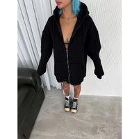 Pilelistore Oversize Tam Fermuarlı Uzun Kol Hırka - Siyah