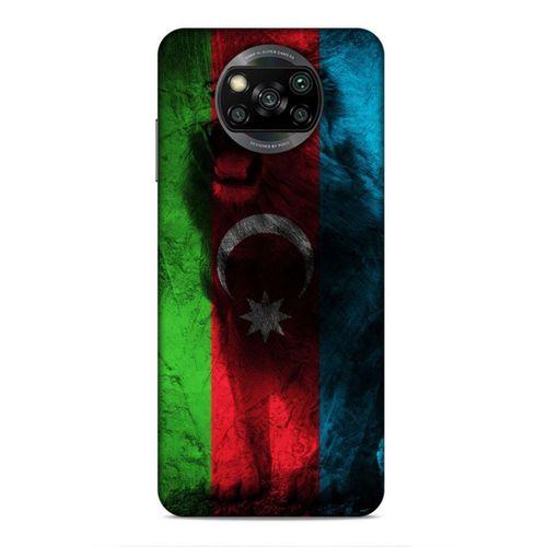 Xiaomi Redmi Poco X3 Uyumlu Kılıf Azarbaijan (35) Fit Design Kılıf Bayrak Aslanlı