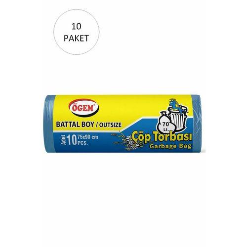 Battal Boy Çöp Torbası 75 x 90 cm 10 Lu Rulo x 10 Paket = 100 Adet (Mavi)