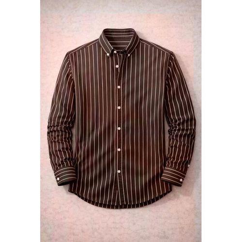 Chad Modal Kumaş Çizgili Yazlık Relaxed Fit Erkek Gömlek - Kahve