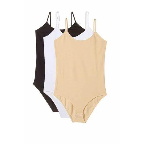 3 Adet İp Askılı Kadın Çıtçıtlı Body Siyah Beyaz Ten