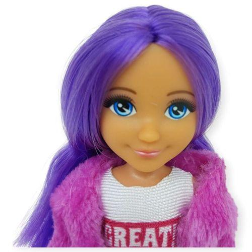 Ankiki Moda İkonu Bebek Figür 13 cm - Mor Saçlı ''Great'' Stil (Etekli Kombin)