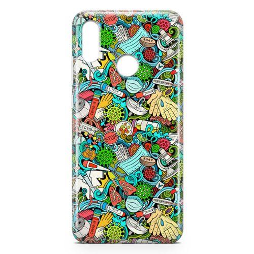 Huawei P Smart 2019 Kılıf Covid-19 Doodle Arka Kapak Koruma Desenli Full Koruyucu