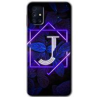 Samsung Galaxy M31s Kılıf Baskılı Kapak - Dark Neon Yaprak J Harfi +Tam Kaplayan Mat Seramik